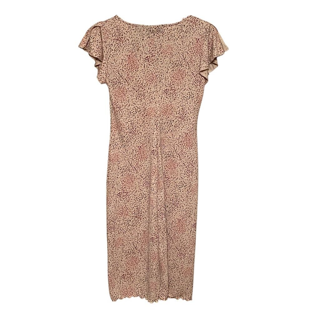 New York & Company Tan Floral Print Flutter Sleeve Midi Dress Vintage Size (XS) - Picture 2 of 7